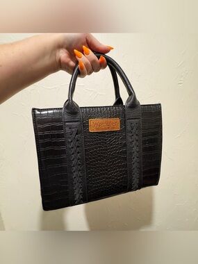 Wrangler black faux crocodile handbag + optional crossbody strap